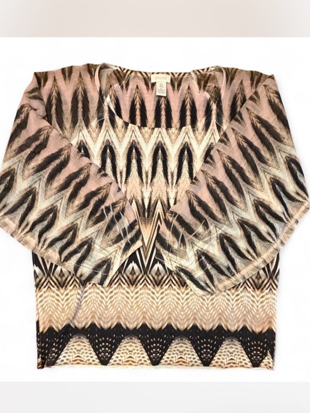 Chico's Multicolor Chevron & Ikat Print Blouse - Beige, Black, Cream